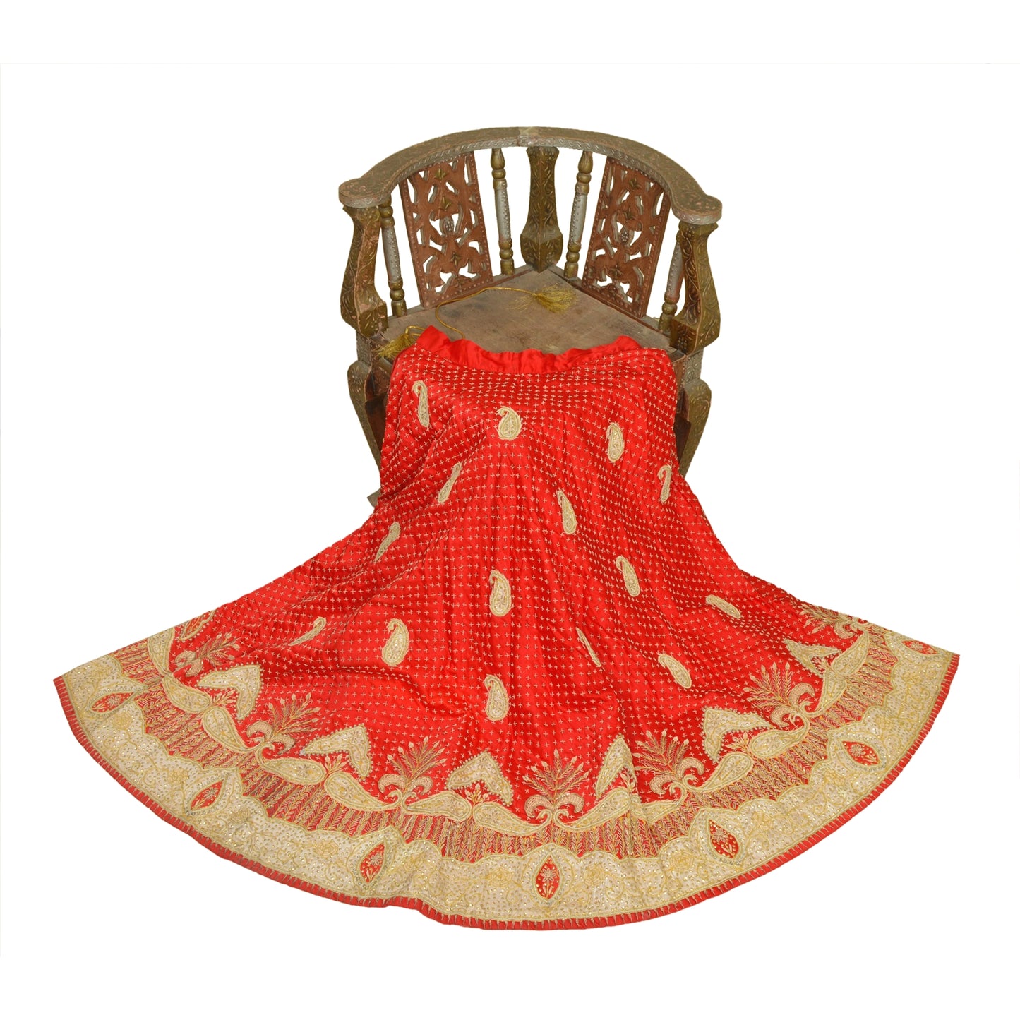 Sanskriti Vintage Red Long Stitched Lehenga Art Silk Hand Embroidered Zardozi