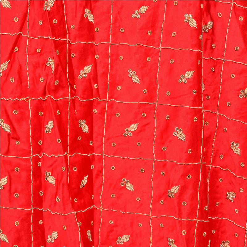 Sanskriti Vintage Red Long Unstitched Lehenga Pure Silk Hand Embroidered Zardozi