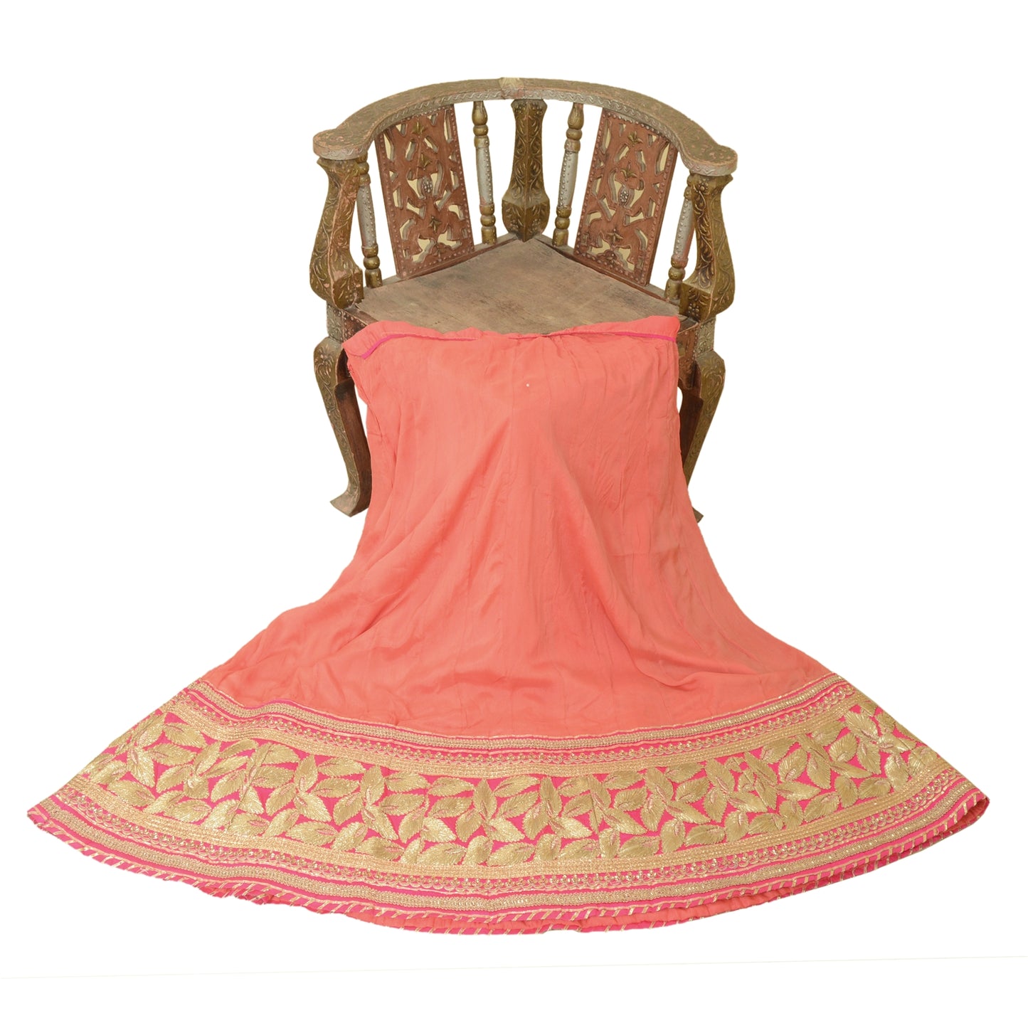 Sanskriti Vintage Pink Long Stitched Lehenga Pure Chiffon Hand Embroidered Gota