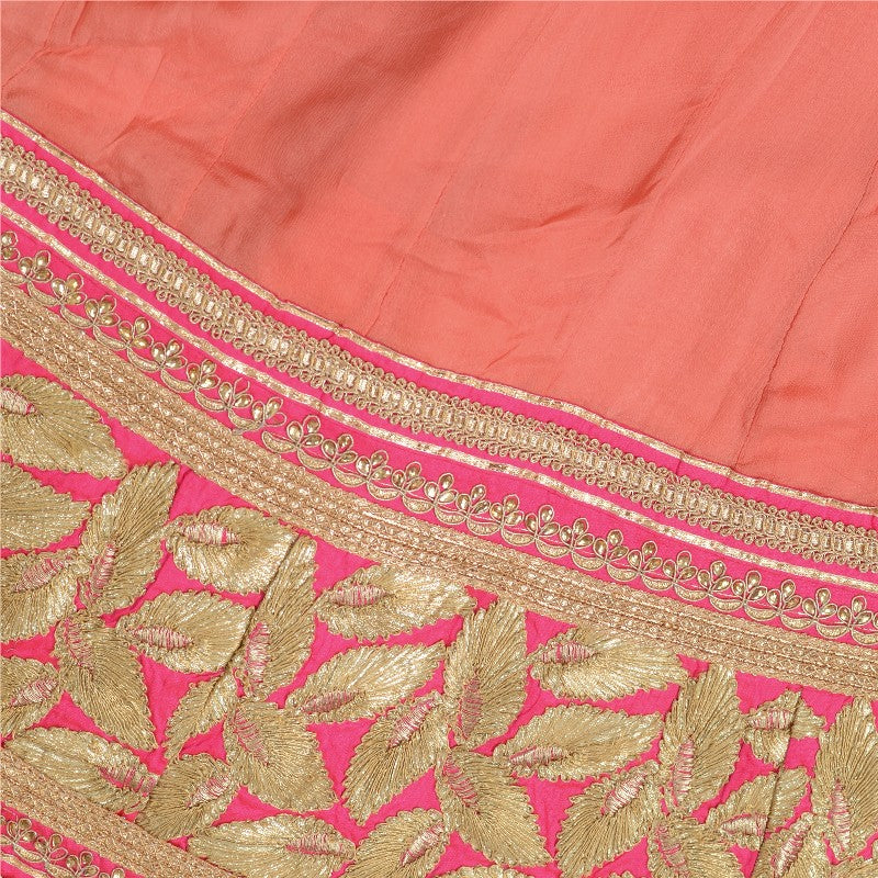 Sanskriti Vintage Pink Long Stitched Lehenga Pure Chiffon Hand Embroidered Gota