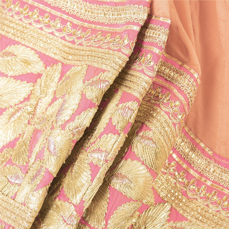 Sanskriti Vintage Pink Long Stitched Lehenga Pure Chiffon Hand Embroidered Gota