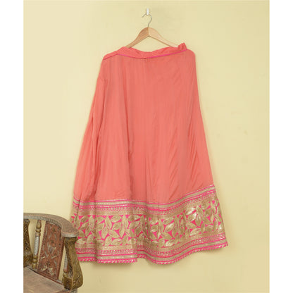 Sanskriti Vintage Pink Long Stitched Lehenga Pure Chiffon Hand Embroidered Gota