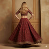Sanskriti Vintage Dark Red Net Satin Stitch Lehenga Hand Embroidery Zardozi Zari