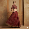 Sanskriti Vintage Dark Red Net Satin Stitch Lehenga Hand Embroidery Zardozi Zari