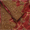 Sanskriti Vintage Dark Red Net Satin Stitch Lehenga Hand Embroidery Zardozi Zari