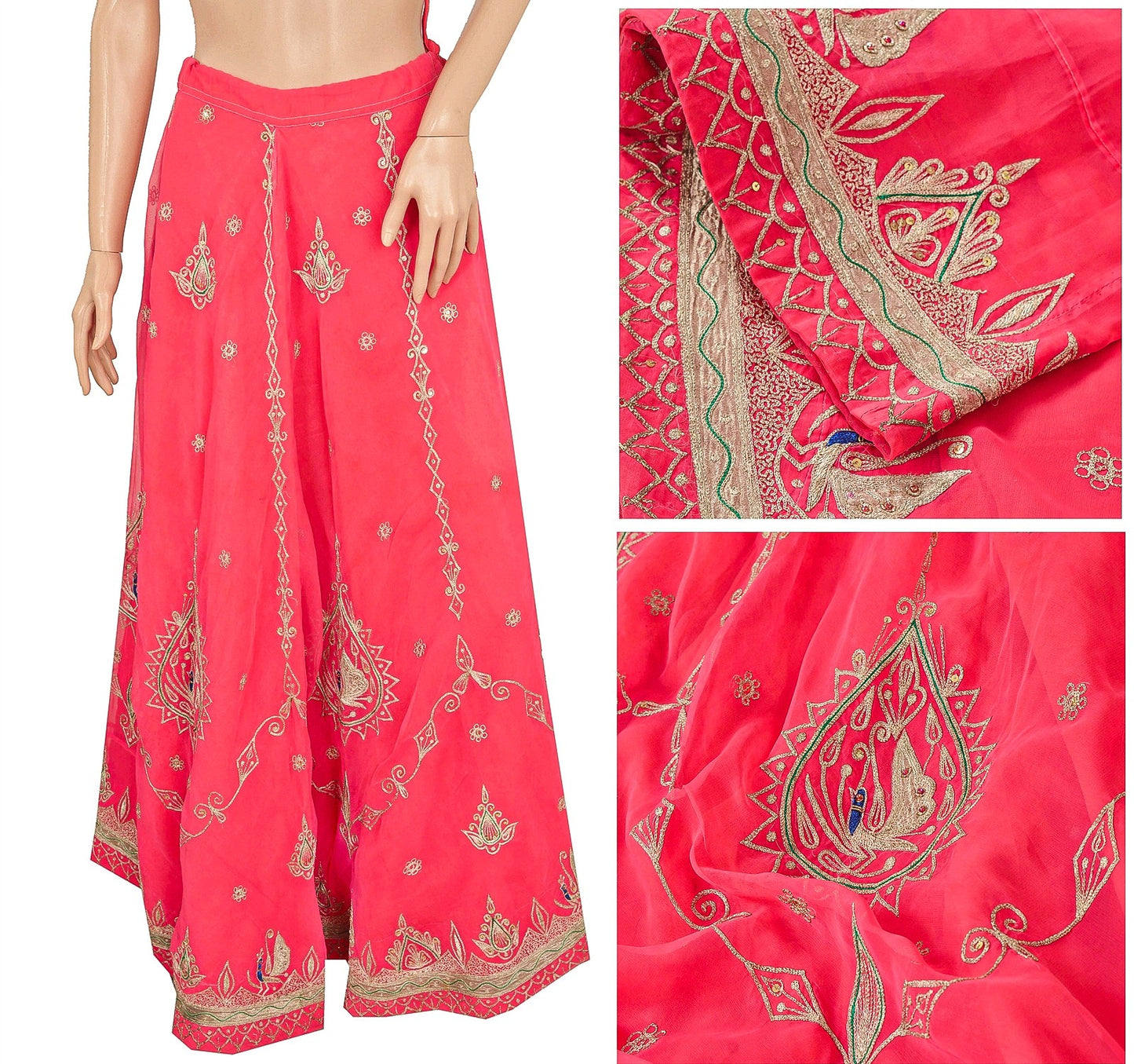 Sanskriti Vintage Pink Long Stitched Lehenga Wedding Georgette Hand Bead Zardozi