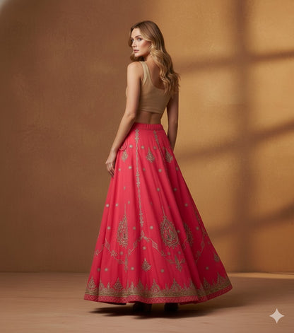 Sanskriti Vintage Pink Long Stitched Lehenga Wedding Georgette Hand Bead Zardozi