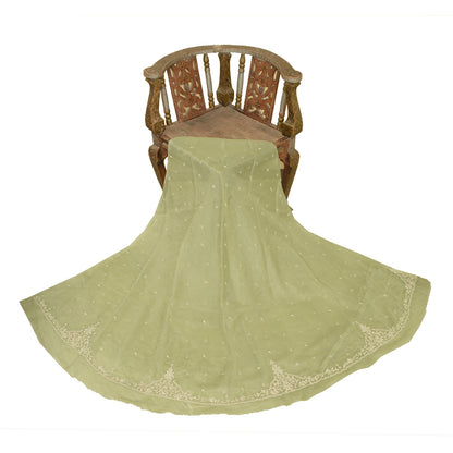 Sanskriti Vintage Green Long Unstitched Lehenga Net Mesh Hand Embroidery Zardozi