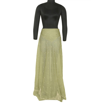Sanskriti Vintage Green Long Unstitched Lehenga Net Mesh Hand Embroidery Zardozi