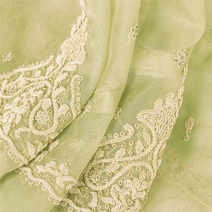 Sanskriti Vintage Green Long Unstitched Lehenga Net Mesh Hand Embroidery Zardozi