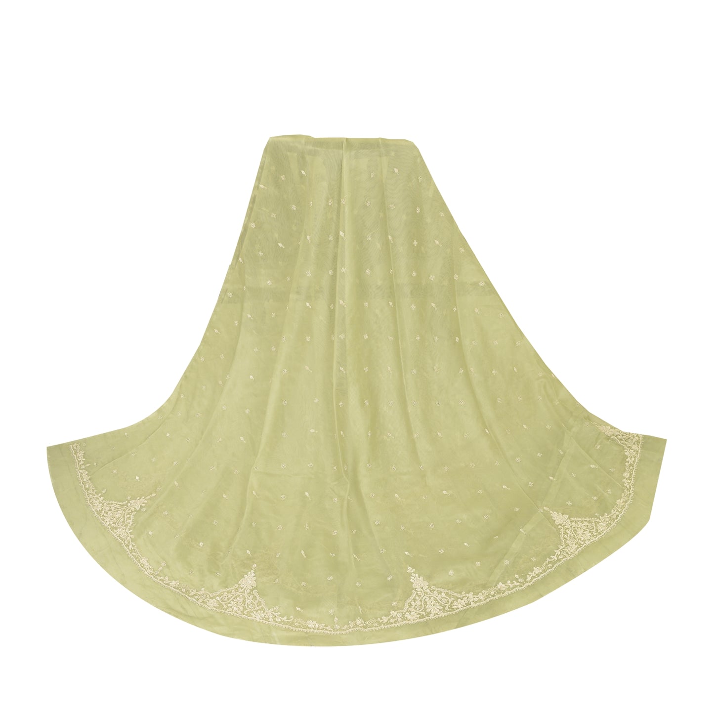 Sanskriti Vintage Green Long Unstitched Lehenga Net Mesh Hand Embroidery Zardozi