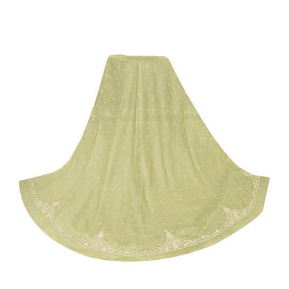 Sanskriti Vintage Green Long Unstitched Lehenga Net Mesh Hand Embroidery Zardozi
