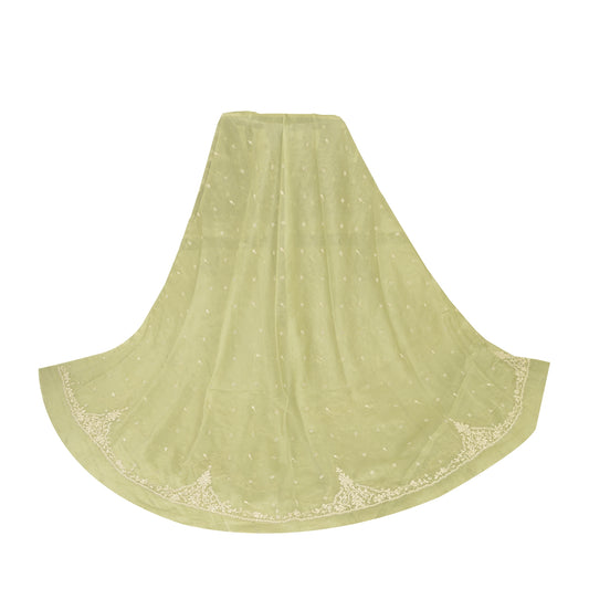 Sanskriti Vintage Green Long Unstitched Lehenga Net Mesh Hand Embroidery Zardozi