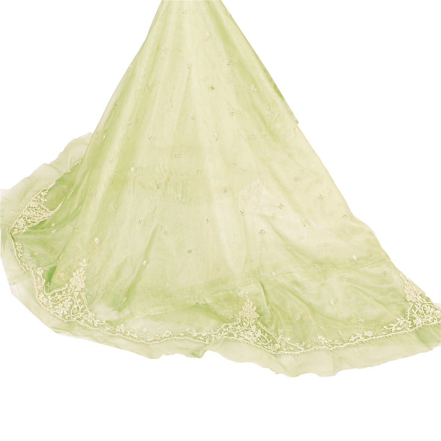 Sanskriti Vintage Green Long Unstitched Lehenga Net Mesh Hand Embroidery Zardozi