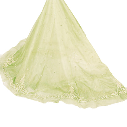 Sanskriti Vintage Green Long Unstitched Lehenga Net Mesh Hand Embroidery Zardozi