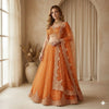 Sanskriti Vintage Long Unstitched Orange Lehenga Pure Tissue Silk Hand Embroidered