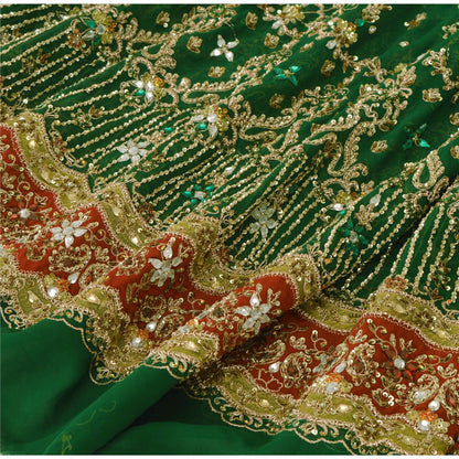 Sanskriti Vintage Green Long Unstitched Lehenga Pure Georgette Hand Beaded Zari