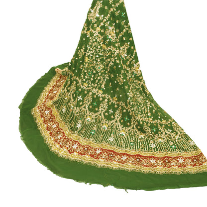 Sanskriti Vintage Green Long Unstitched Lehenga Pure Georgette Hand Beaded Zari