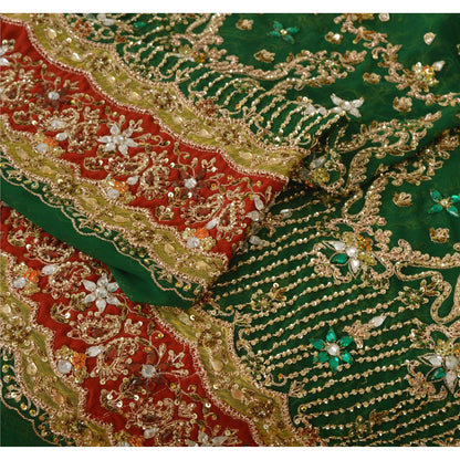 Sanskriti Vintage Green Long Unstitched Lehenga Pure Georgette Hand Beaded Zari