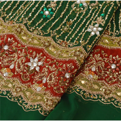 Sanskriti Vintage Green Long Unstitched Lehenga Pure Georgette Hand Beaded Zari