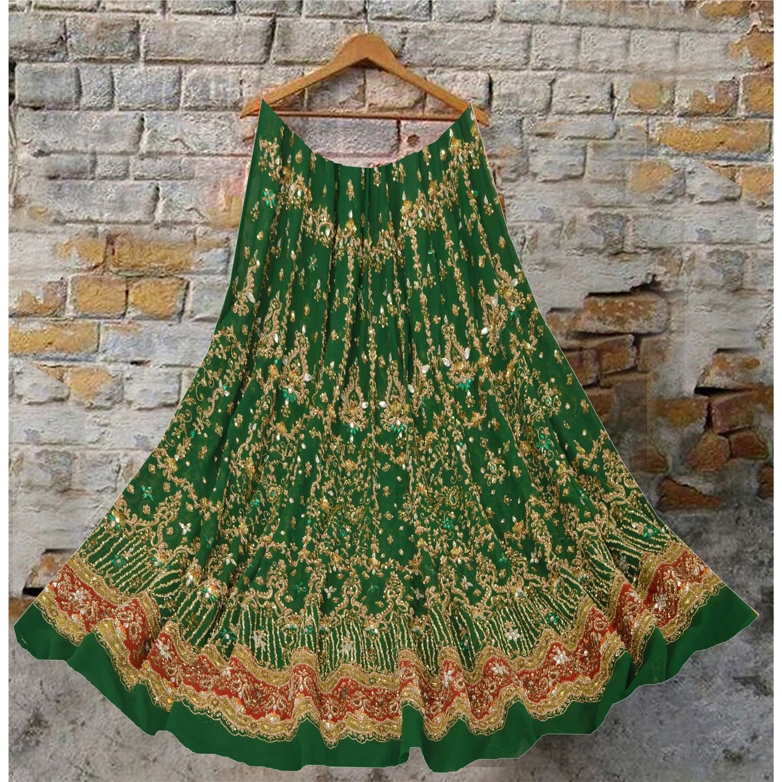 Sanskriti Vintage Green Long Unstitched Lehenga Pure Georgette Hand Beaded Zari