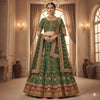 Sanskriti Vintage Green Long Unstitched Lehenga Pure Georgette Hand Beaded Zari