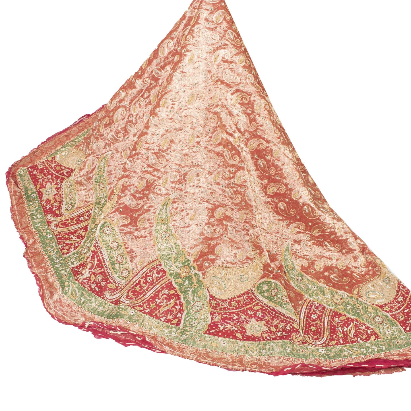 Sanskriti Vintage Pink Long Unstitched Lehenga Pure Tissue Hand Bead Woven Zari