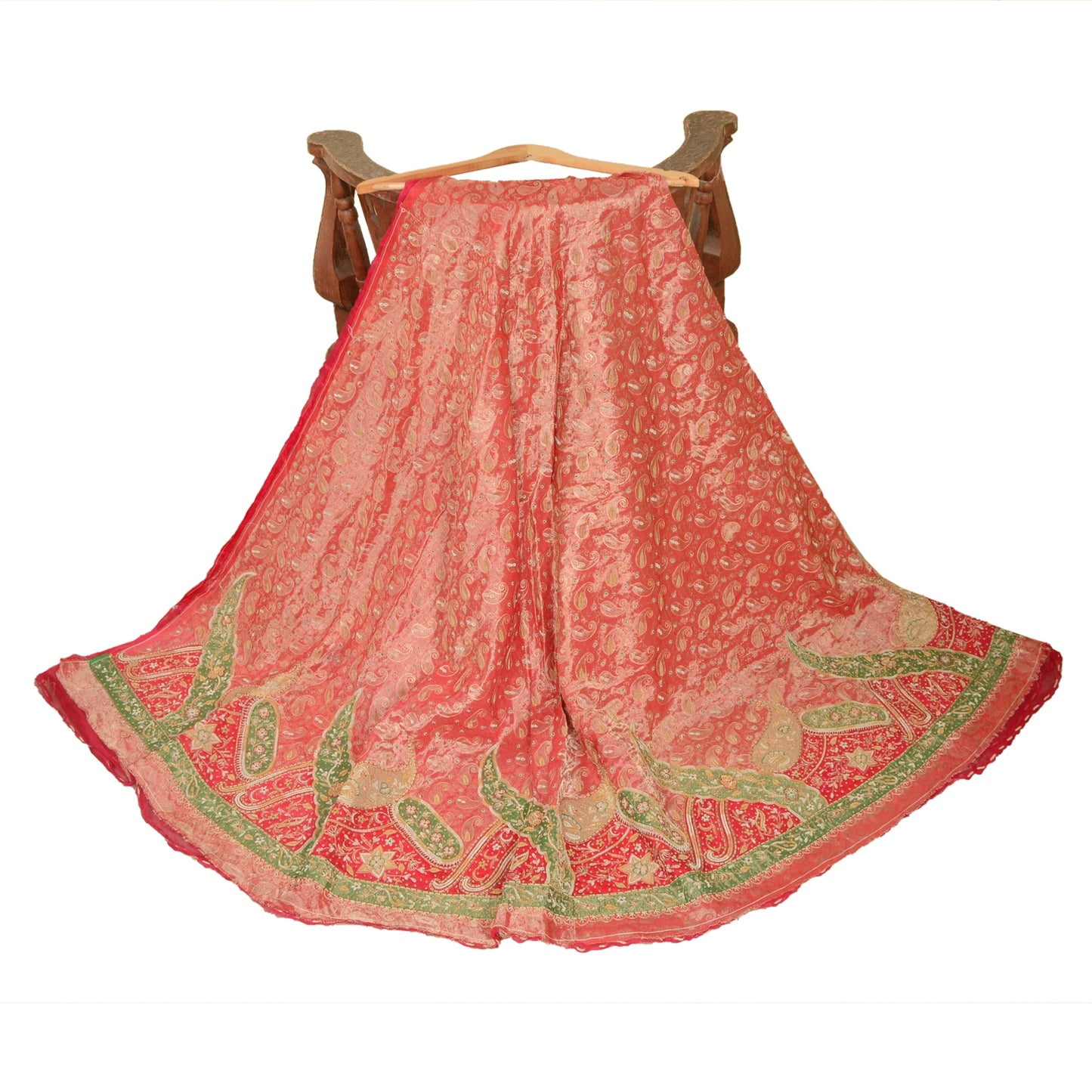 Sanskriti Vintage Pink Long Unstitched Lehenga Pure Tissue Hand Bead Woven Zari