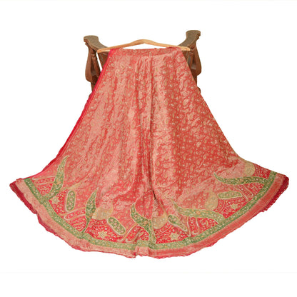 Sanskriti Vintage Pink Long Unstitched Lehenga Pure Tissue Hand Bead Woven Zari