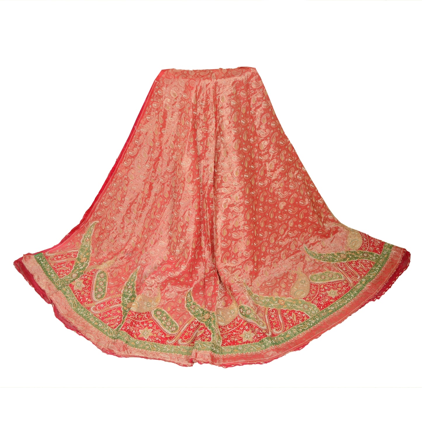 Sanskriti Vintage Pink Long Unstitched Lehenga Pure Tissue Hand Bead Woven Zari