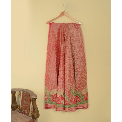 Sanskriti Vintage Pink Long Unstitched Lehenga Pure Tissue Hand Bead Woven Zari