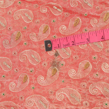 Sanskriti Vintage Pink Long Unstitched Lehenga Pure Tissue Hand Bead Woven Zari