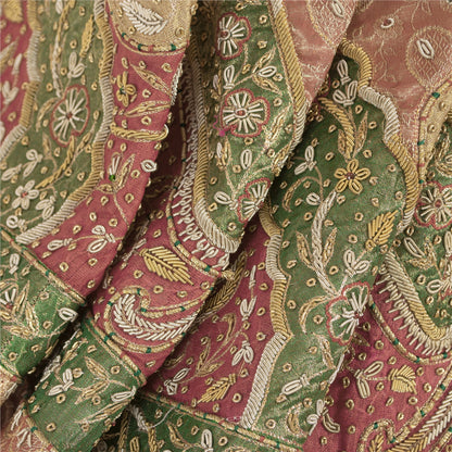 Sanskriti Vintage Pink Long Unstitched Lehenga Pure Tissue Hand Bead Woven Zari