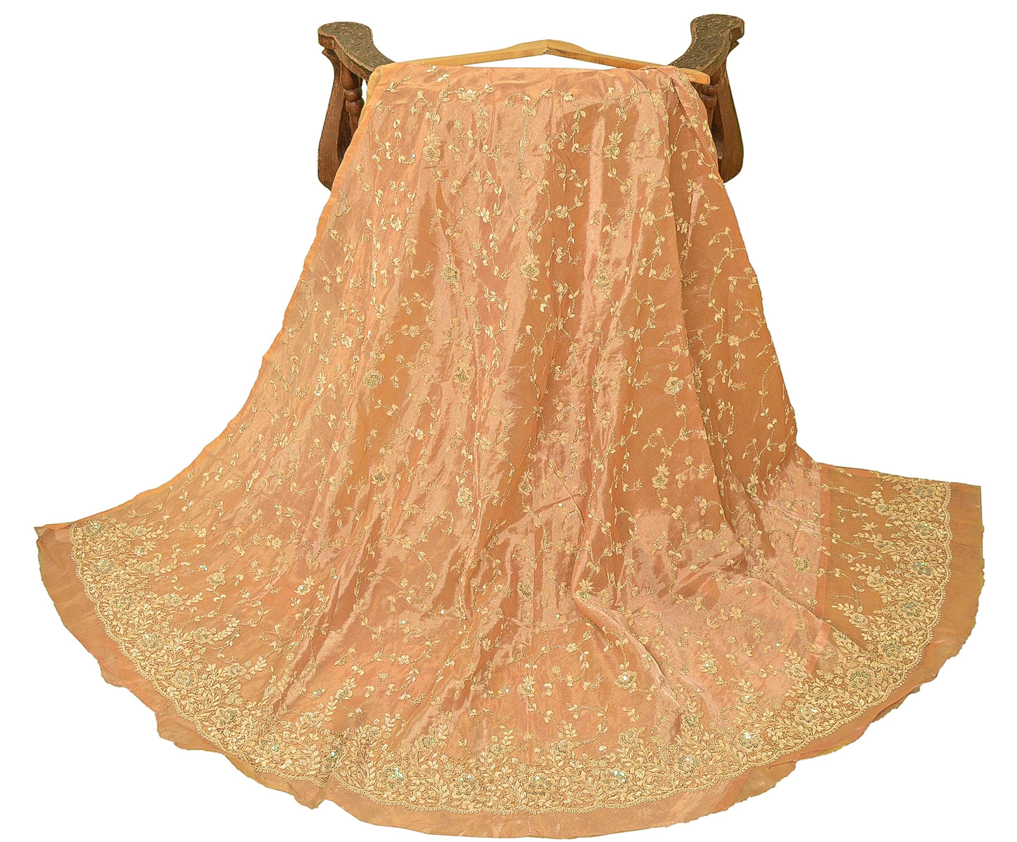Sanskriti Vintage Golden Long Unstitched Lehenga Pure Tissue Silk Hand Beaded Dabka