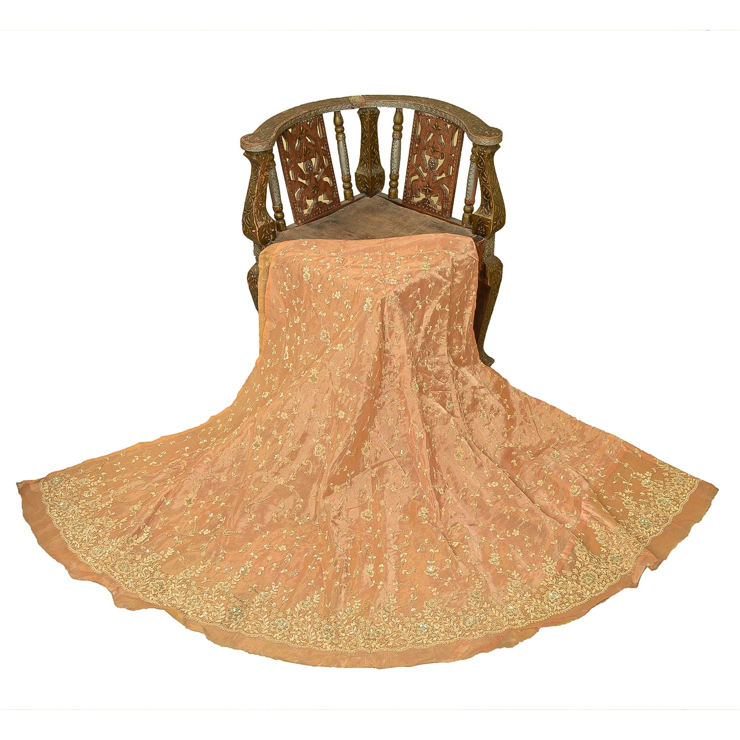 Sanskriti Vintage Golden Long Unstitched Lehenga Pure Tissue Silk Hand Beaded Dabka