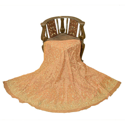 Sanskriti Vintage Golden Long Unstitched Lehenga Pure Tissue Silk Hand Beaded Dabka