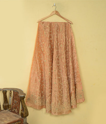 Sanskriti Vintage Golden Long Unstitched Lehenga Pure Tissue Silk Hand Beaded Dabka