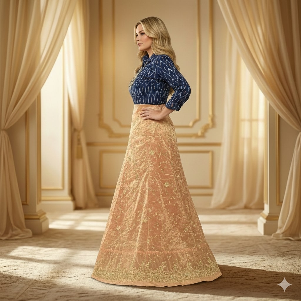 Sanskriti Vintage Golden Long Unstitched Lehenga Pure Tissue Silk Hand Beaded Dabka