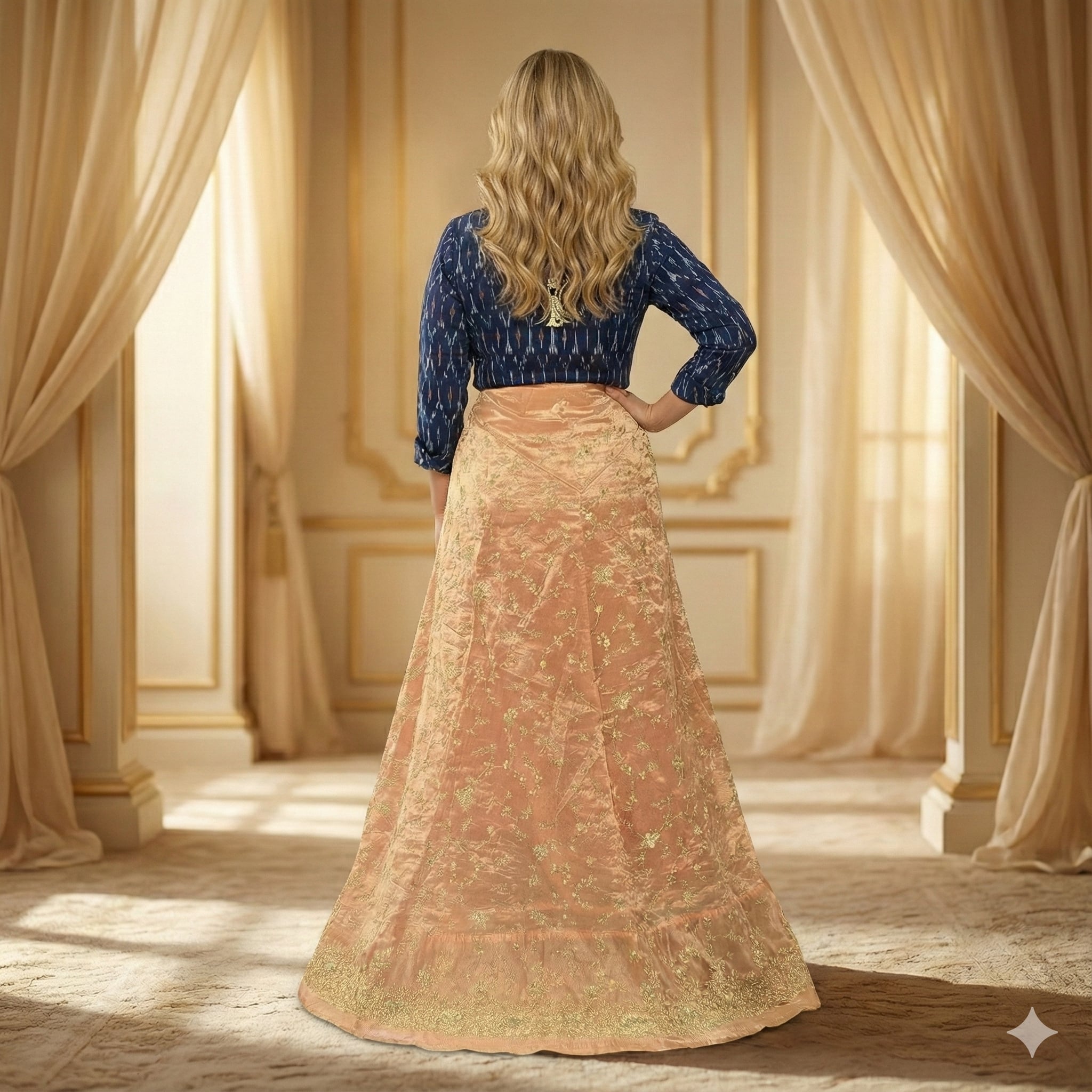 Sanskriti Vintage Golden Long Unstitched Lehenga Pure Tissue Hand Beaded Dabka