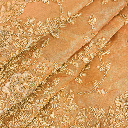 Sanskriti Vintage Golden Long Unstitched Lehenga Pure Tissue Silk Hand Beaded Dabka