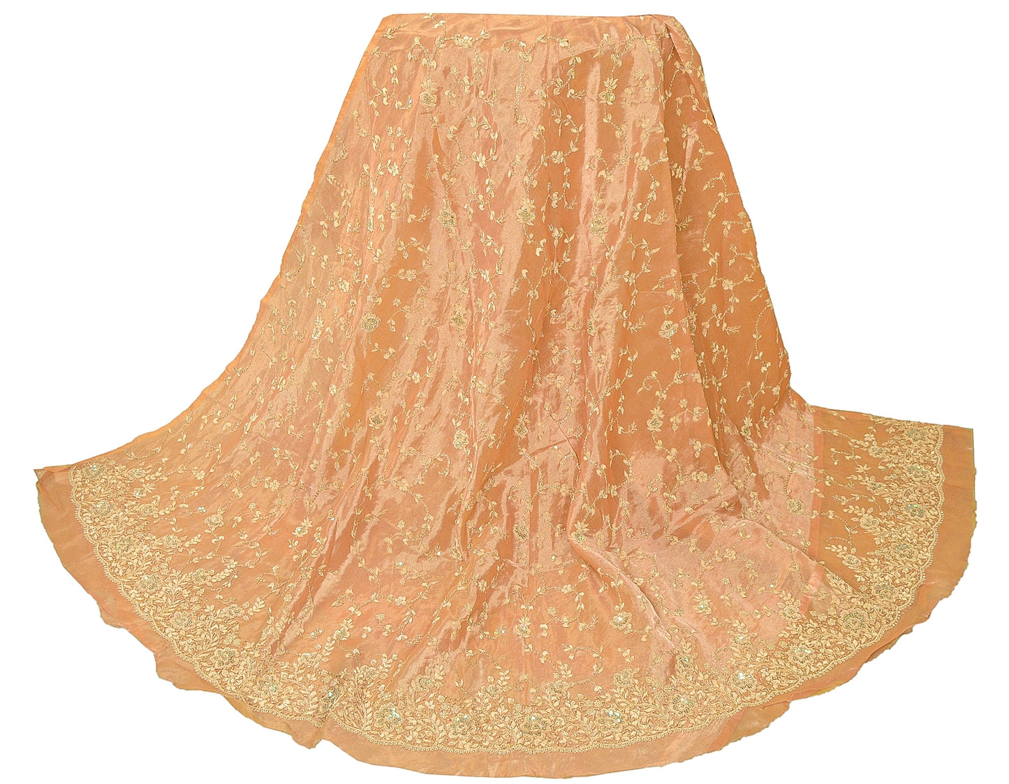Sanskriti Vintage Golden Long Unstitched Lehenga Pure Tissue Hand Beaded Dabka