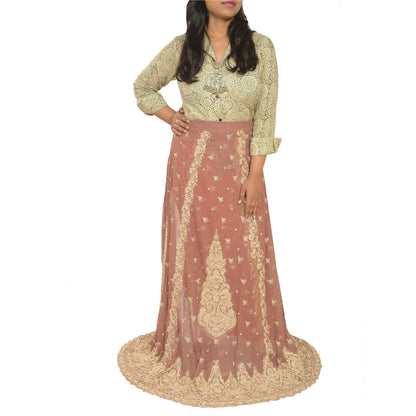Sanskriti Vintage Rose Pink Long Unstitched Lehenga Net Hand Embroidered Zardozi