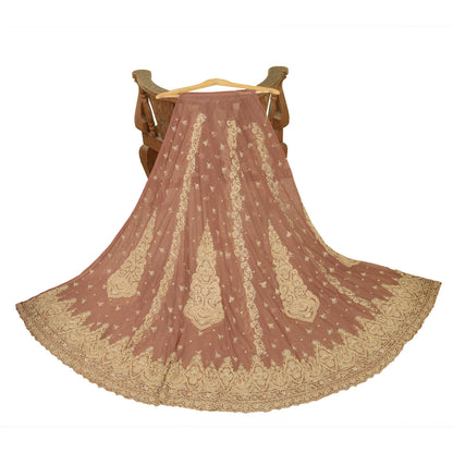 Sanskriti Vintage Rose Pink Long Unstitched Lehenga Net Hand Embroidered Zardozi