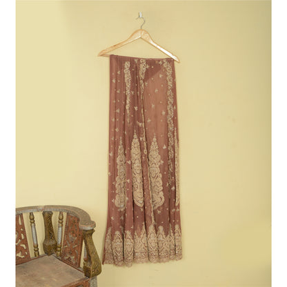 Sanskriti Vintage Rose Pink Long Unstitched Lehenga Net Hand Embroidered Zardozi