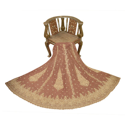 Sanskriti Vintage Rose Pink Long Unstitched Lehenga Net Hand Embroidered Zardozi