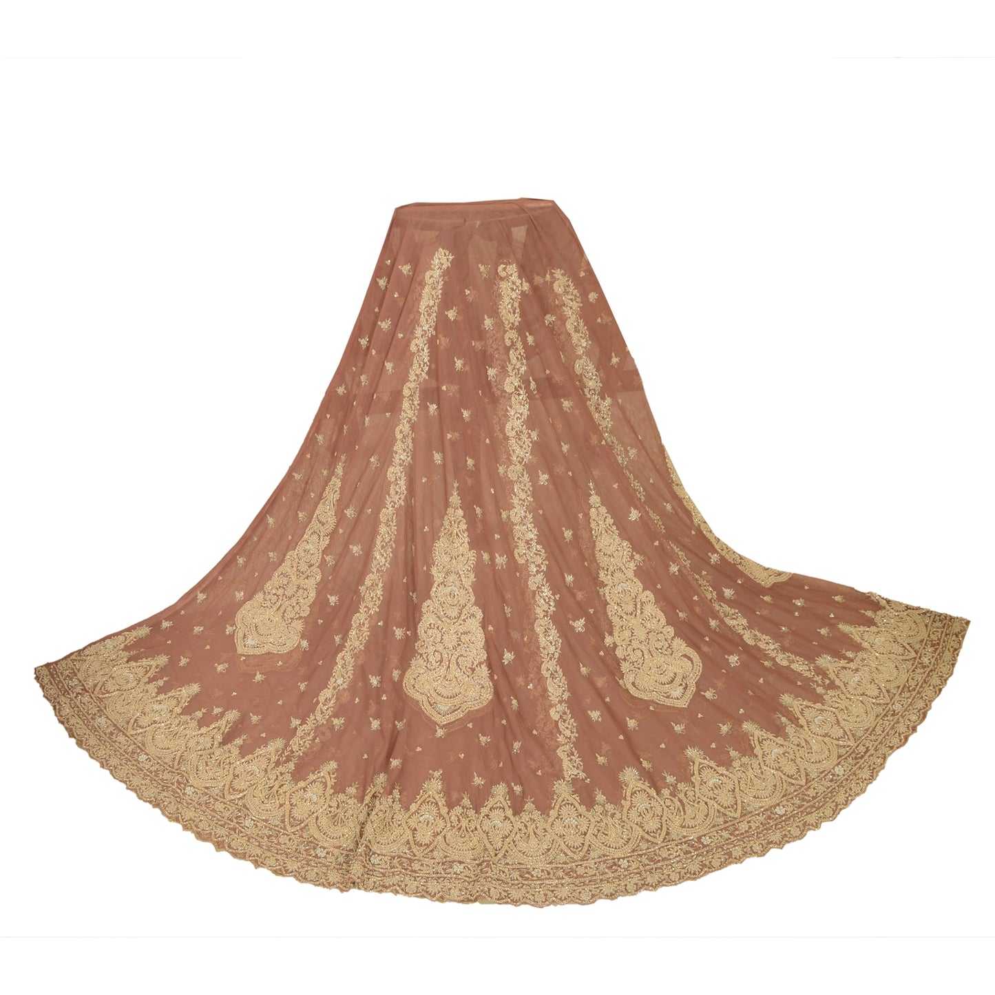 Sanskriti Vintage Rose Pink Long Unstitched Lehenga Net Hand Embroidered Zardozi