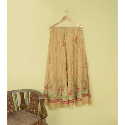 Sanskriti Vintage Cream Long Unstitched Lehenga PureSilk Hand Embroidery Zardozi