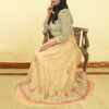 Sanskriti Vintage Cream Long Unstitched Lehenga PureSilk Hand Embroidery Zardozi