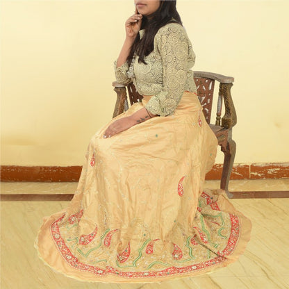 Sanskriti Vintage Cream Long Unstitched Lehenga PureSilk Hand Embroidery Zardozi