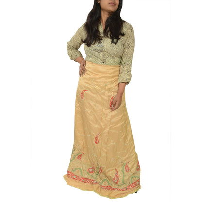 Sanskriti Vintage Cream Long Unstitched Lehenga PureSilk Hand Embroidery Zardozi